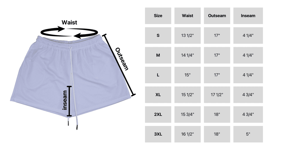 Mesh Shorts Sizes